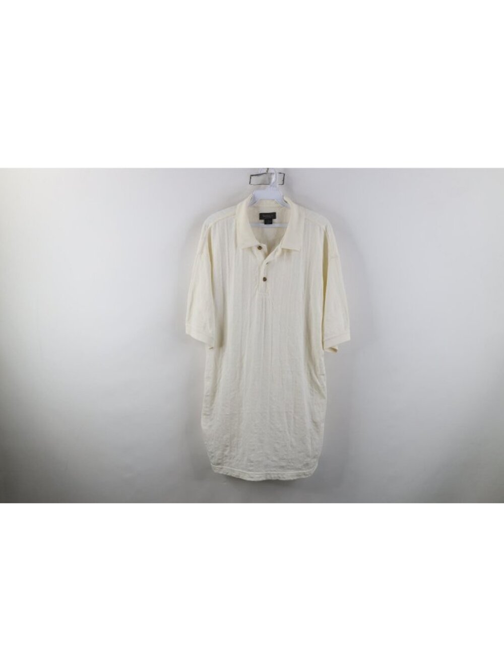 Vintage 90s Streetwear Mens Large Geometric Ribbed Knit Golf Polo Shirt Cream